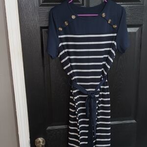 SHEIN Navy and White Striped Midi Dress